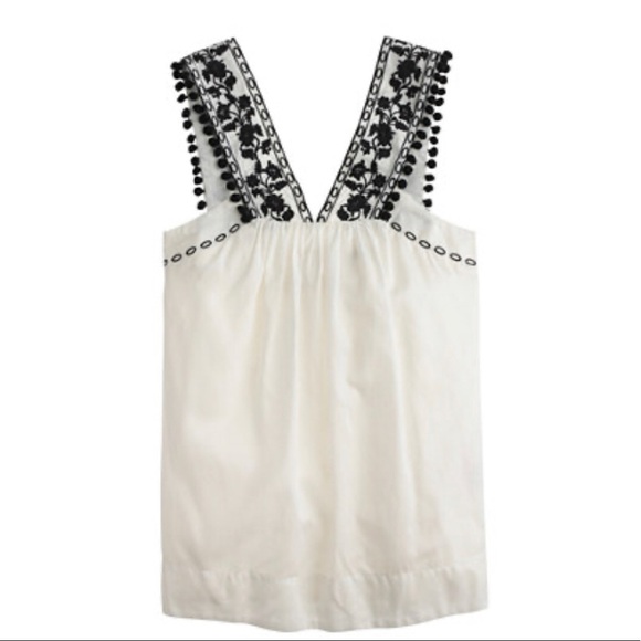 J. Crew Factory Tops - NEW! J.Crew Floral Embroidered Pom-Pom Tank Blouse